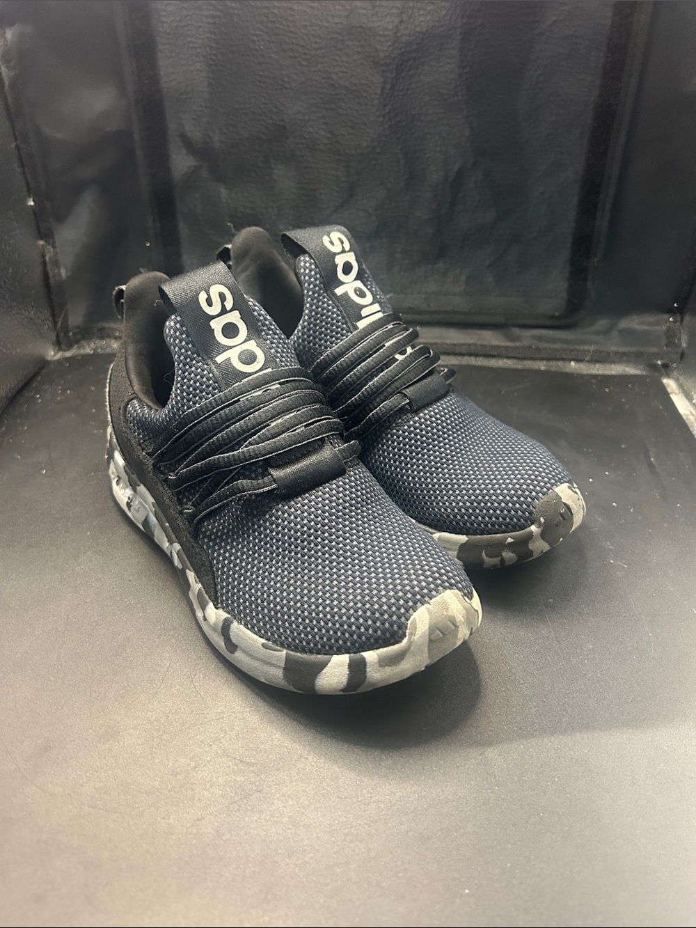 adidas Black Knit Slip-On Sneakers with Grey Camo Sole